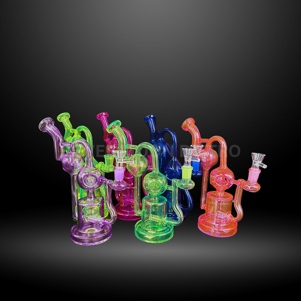 Multi-Chamber Neon Glass Recycler Water Pipe  (WP 9404)