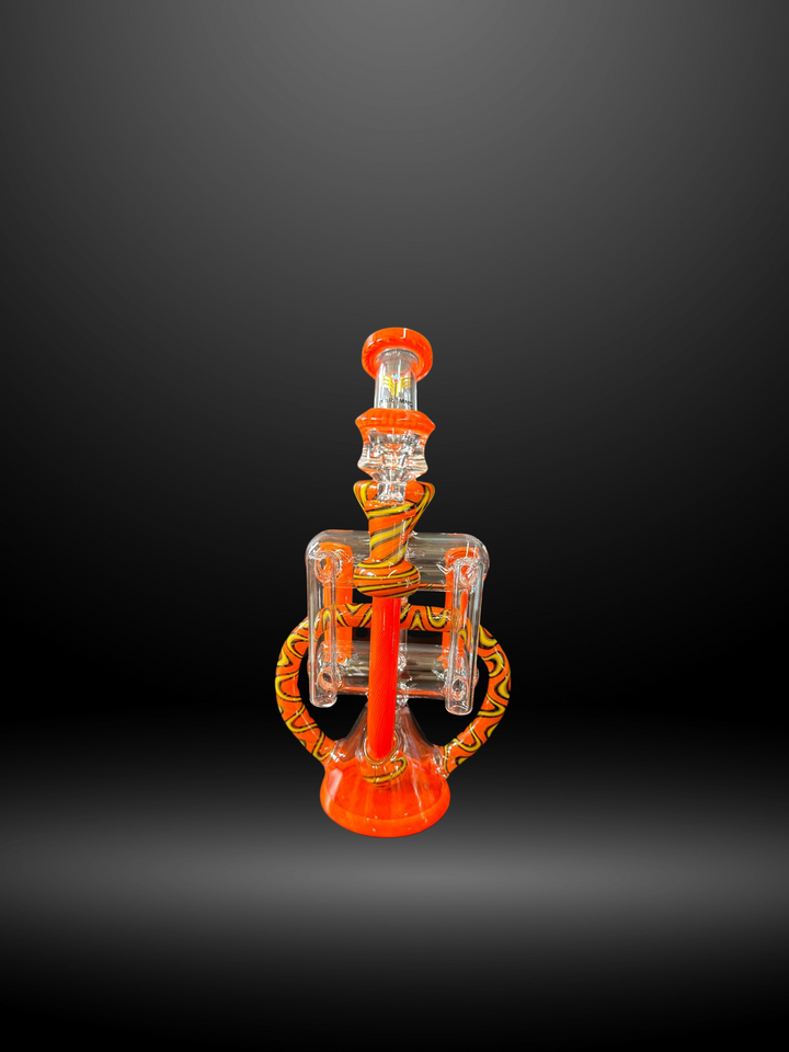 Orange Star Wing Vortex Glass Recycler Pipe