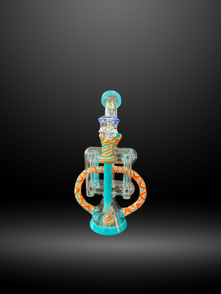 Teal Star Wing Vortex Glass Recycler Pipe